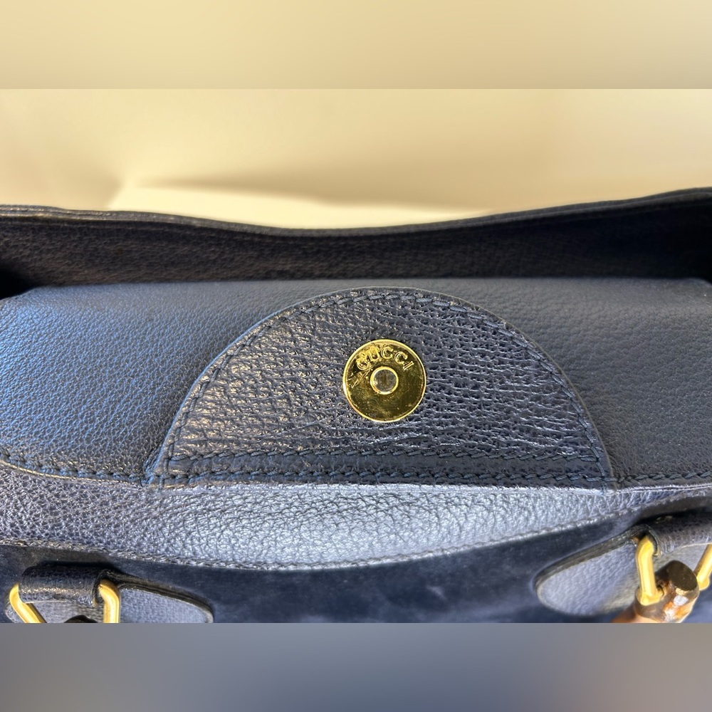 Vintage Gucci Diana bag bamboo handle navy blue leather and suede - Picture 11 of 15